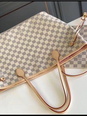Louis Vuitton Neverfull Checkerboard Handheld Shoulder Bag Cherry Blossom Pink
